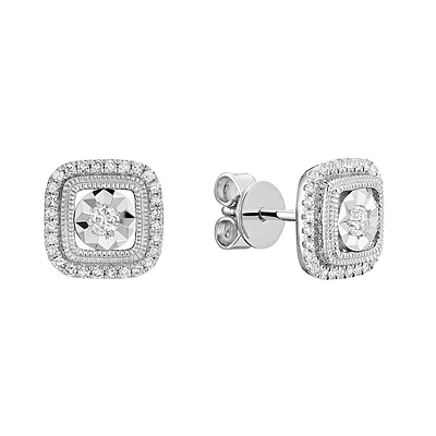 10K White Gold Cushion-Shaped Diamond Stud Earrings. Color: white | Doucet Latendresse
