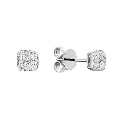 14K White Gold Diamond Cluster Stud Earrings. Color: white | Doucet Latendresse