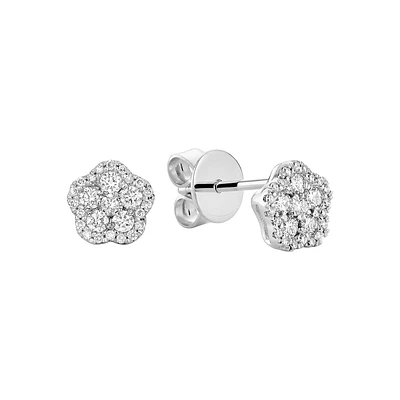 10K White Gold Floral Diamond Cluster Stud Earrings. Color: white | Doucet Latendresse