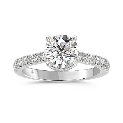 14K Gold Round Lab Diamond Engagement Ring with Pavé Band. Color: | Doucet Latendresse