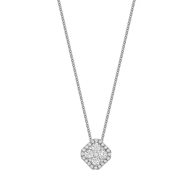 14K White Gold Cushion Diamond Cluster Pendant Necklace. Color: white | Doucet Latendresse