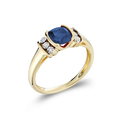 10K Gold Cushion-Cut Sapphire and Diamond Accent Ring. Color: yellow | Doucet Latendresse