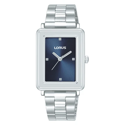 Lorus Stainless Steel Rectangular Blue Dial Watch – 45mm | Doucet Latendresse