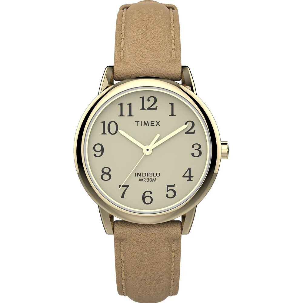 Timex Gold Tone Watch with Beige Leather Strap – 30mm Cream Dial | Doucet Latendresse