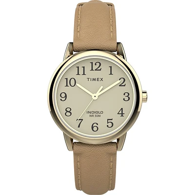 Timex Gold Tone Watch with Beige Leather Strap – 30mm Cream Dial | Doucet Latendresse