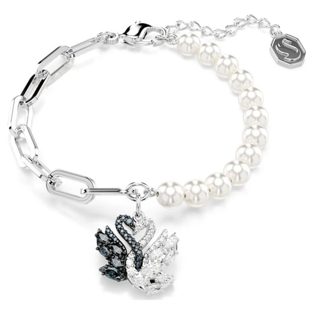 Bracelet Charm Cygne en Cristal et Perles Plaqué Rhodium. Color: blanc | Doucet Latendresse