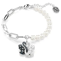 Bracelet Charm Cygne en Cristal et Perles Plaqué Rhodium. Color: blanc | Doucet Latendresse