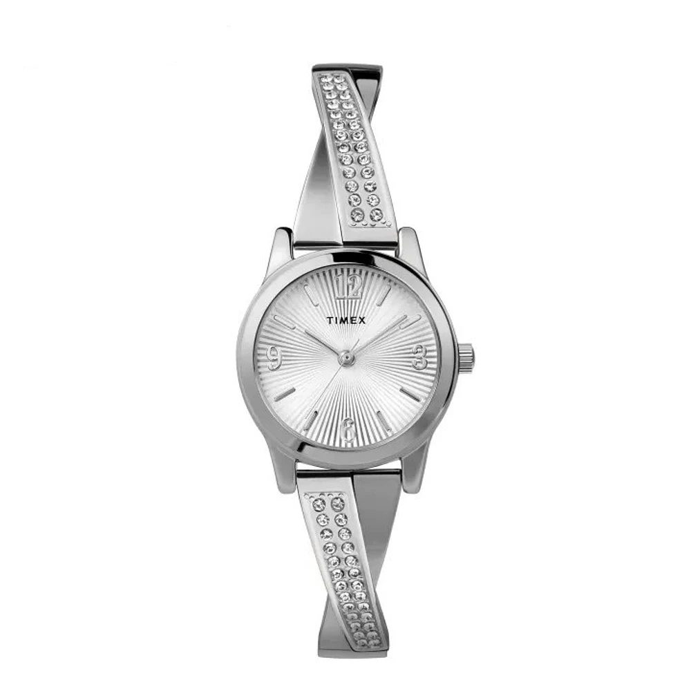 Timex Crystal-Accent Stainless Steel Bangle Watch – 25 mm Silver Sunburst Dial | Doucet Latendresse