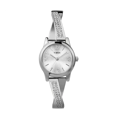 Timex Crystal-Accent Stainless Steel Bangle Watch – 25 mm Silver Sunburst Dial | Doucet Latendresse