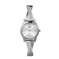 Timex Crystal-Accent Stainless Steel Bangle Watch – 25 mm Silver Sunburst Dial | Doucet Latendresse