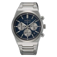 Montre Chronographe Seiko en Acier Inoxydable – 41,5 mm, Cadran Bleu, Bracelet Acier Inoxydable | Doucet Latendresse