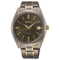 Montre Seiko Bicolore en Titane – 39,5 mm, Cadran Vert, Bracelet en Titane | Doucet Latendresse