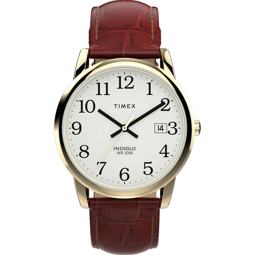 Timex Easy Reader Gold Tone Watch – 35mm White Dial, Brown Leather Strap | Doucet Latendresse