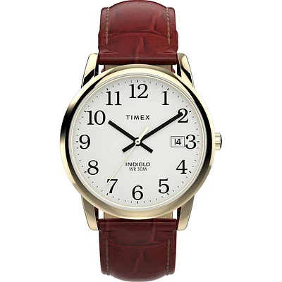 Timex Easy Reader Gold Tone Watch – 35mm White Dial, Brown Leather Strap | Doucet Latendresse