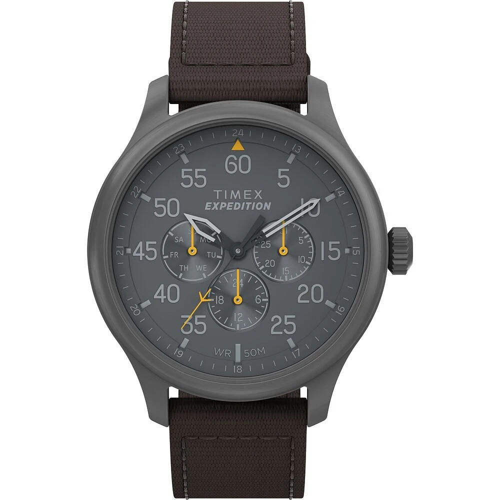 Montre Chronographe Timex Expedition Field – 43mm, Cadran Gris, Bracelet en Tissu Noir | Doucet Latendresse
