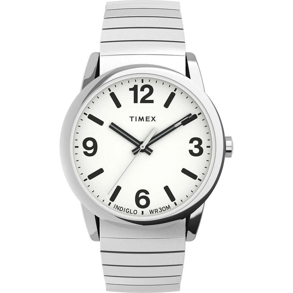 Timex Easy Reader Watch – 35mm White Dial, Silver-Tone Expansion Band | Doucet Latendresse