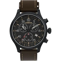 Timex Expedition Chronograph Watch – 43mm Black Dial, Brown Leather Strap | Doucet Latendresse
