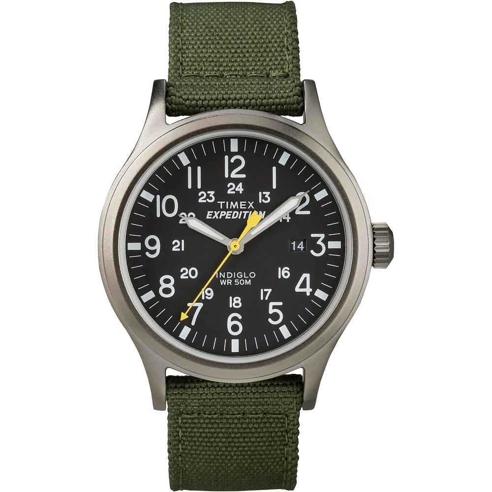 Timex Expedition Scout Watch – 40mm Black Dial, Green Fabric Strap | Doucet Latendresse