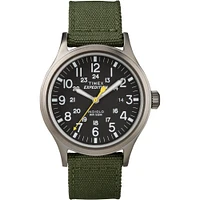 Timex Expedition Scout Watch – 40mm Black Dial, Green Fabric Strap | Doucet Latendresse