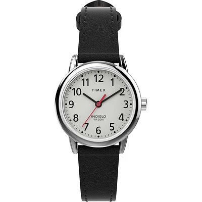 Timex Easy Reader Watch – 25mm White Dial, Black Leather Strap | Doucet Latendresse