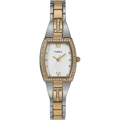 Timex Two-Tone Crystal Accent Watch – 20mm White Dial, Tonneau Case | Doucet Latendresse