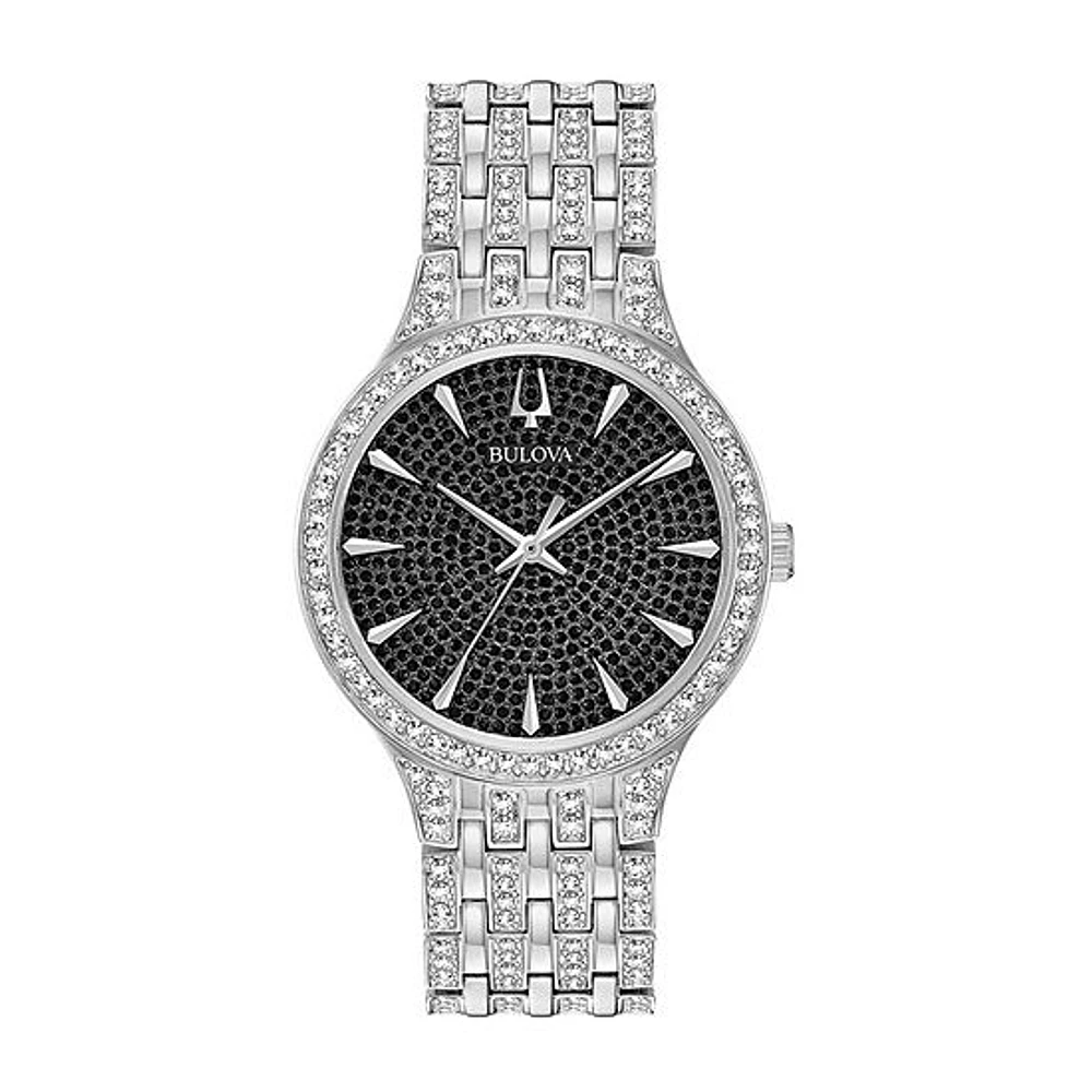 Bulova – Montre en Acier Inoxydable 40mm à Cadran Noir avec Cristaux | Doucet Latendresse