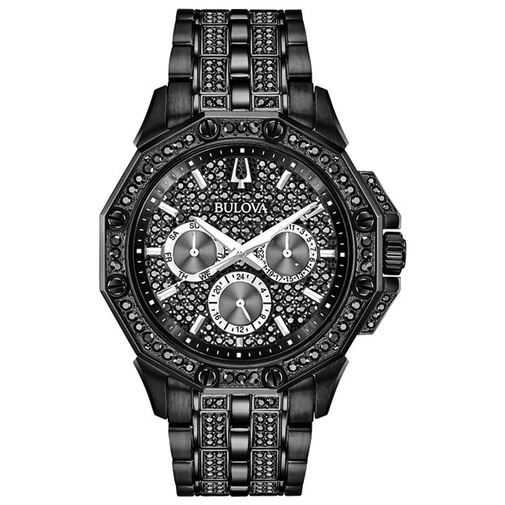 Bulova – Montre Chronographe en Acier Inoxydable Plaqué Noir 44mm avec Cadran à Cristaux Noirs | Doucet Latendresse