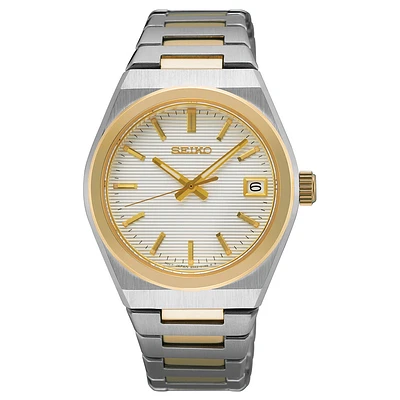 Seiko Stainless Steel Two-Tone Watch with White Textured Dial – 40mm | Doucet Latendresse