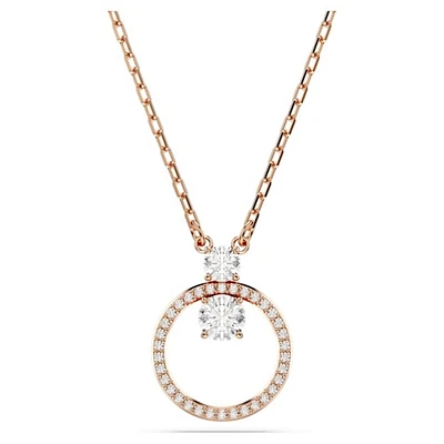 Swarovski Rose Gold Tone Round Crystal Pendant Necklace – 38-45cm. Color: pink | Doucet Latendresse
