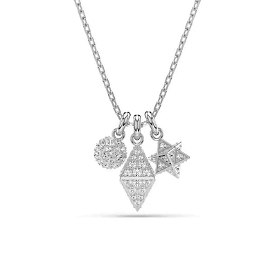 Swarovski Dextera Pendant Necklace with Pavé Geometric Charms – Rhodium Plated. Color: white | Doucet Latendresse