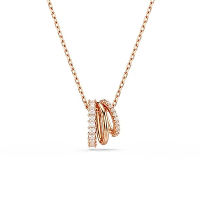Swarovski Rose Gold Tone Pendant Necklace with Interlocking White Crystal Rings – 14