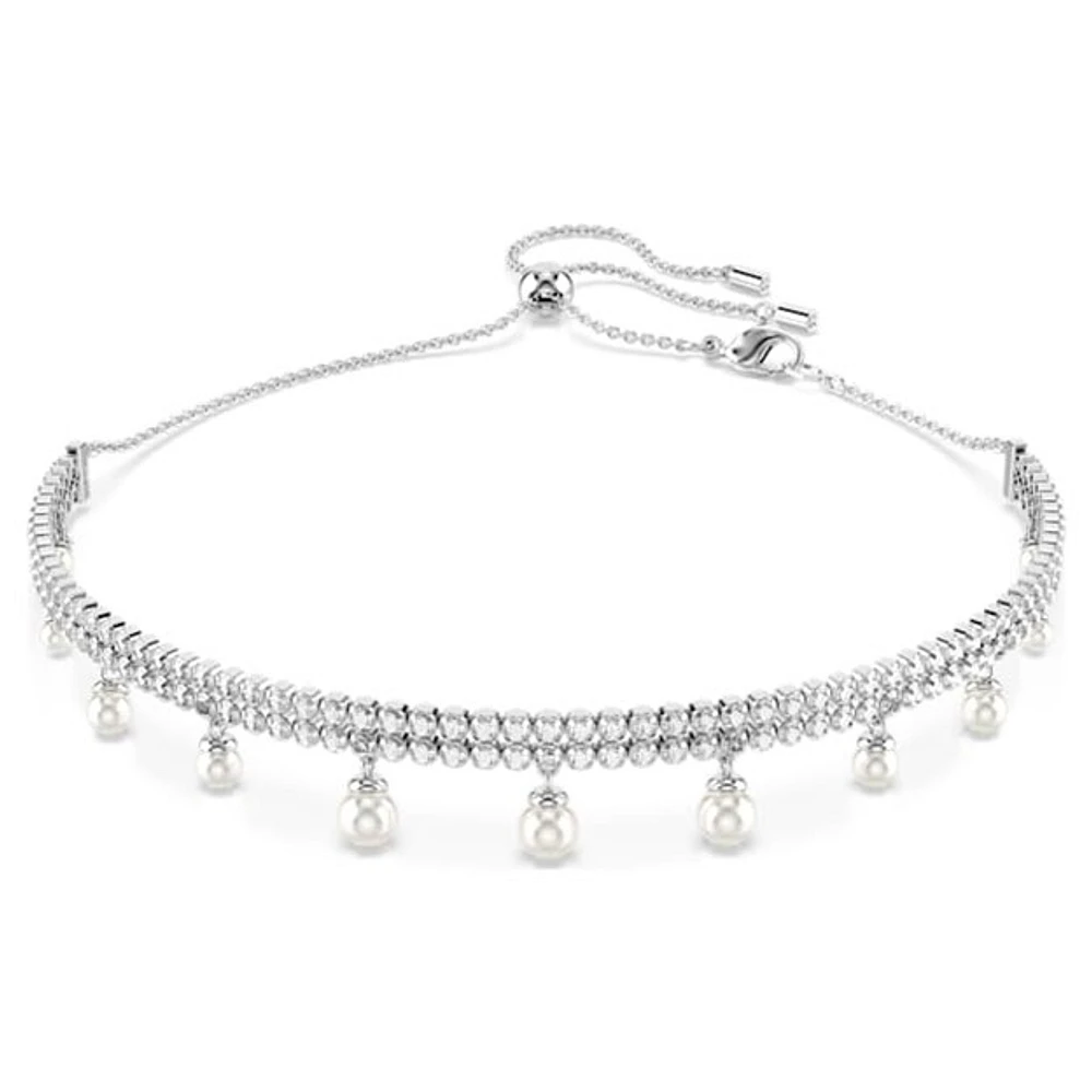 Collier ras-de-cou ajustable Swarovski x Ariana Grande en cristaux et perles. Color: blanc | Doucet Latendresse