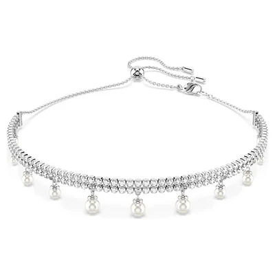 Swarovski x Ariana Grande Adjustable Crystal & Pearl Choker Necklace. Color: white | Doucet Latendresse