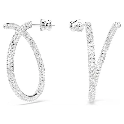 Swarovski Dextera Rhodium-Plated Pavé Crystal Open Hoop Earrings – 3.5 cm. Color: white | Doucet Latendresse