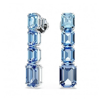 Boucles D’Oreilles Pendantes Swarovski Millenia Plaqué Rhodium avec Cristaux Taille Octogonale Dégradé Bleu – 4,5 cm. Color: blanc | Doucet Latendresse