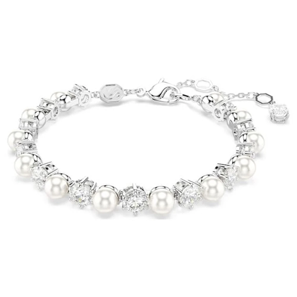 Swarovski Matrix Rhodium-Plated Adjustable Tennis Bracelet with Crystal Pearls & Round-Cut Zirconia – 6 ½