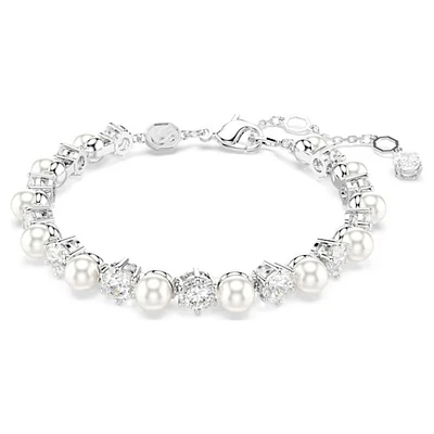 Swarovski Matrix Rhodium-Plated Adjustable Tennis Bracelet with Crystal Pearls & Round-Cut Zirconia – 6 ½