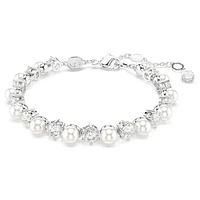 Swarovski Matrix Rhodium-Plated Adjustable Tennis Bracelet with Crystal Pearls & Round-Cut Zirconia – 6 ½