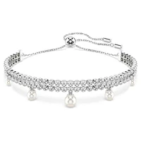 Swarovski Ariana Grande x Swarovski Rhodium-Plated Adjustable Tennis Bracelet with Round-Cut Zirconia & Hanging Crystal Pearls – 5 1/8