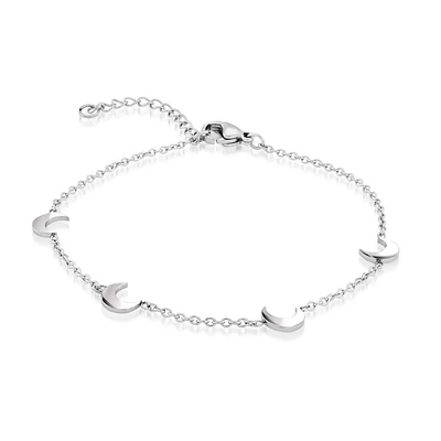 Stainless Steel Crescent Moon Charm Bracelet. Color: white | Doucet Latendresse