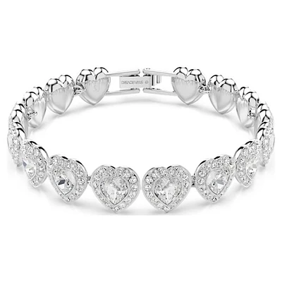 Swarovski Ariana Grande x Swarovski Rhodium-Plated Mixed-Cut Heart Tennis Bracelet – 6 5/8