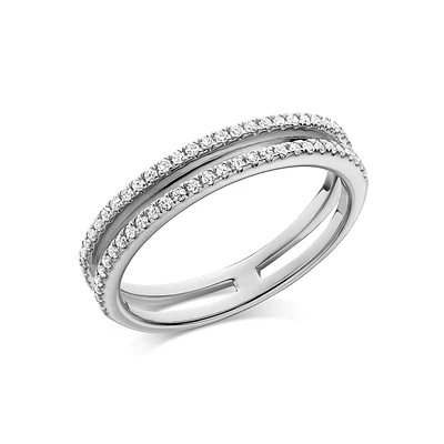 14K White Gold Double Row Pavé Diamond Band Ring. Color: white | Doucet Latendresse