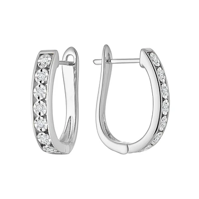 14K White Gold Diamond Channel-Set Hoop Earrings. Color: white | Doucet Latendresse