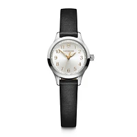 Victorinox Alliance XS 28mm Stainless Steel Watch – Silver Dial with Gold-Tone Numerals, Black Leather Strap | Doucet Latendresse