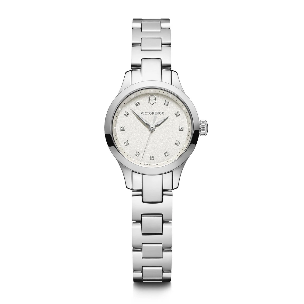 Victorinox Alliance XS 28mm Stainless Steel Watch – White Glitter Dial with Diamond Markers | Doucet Latendresse