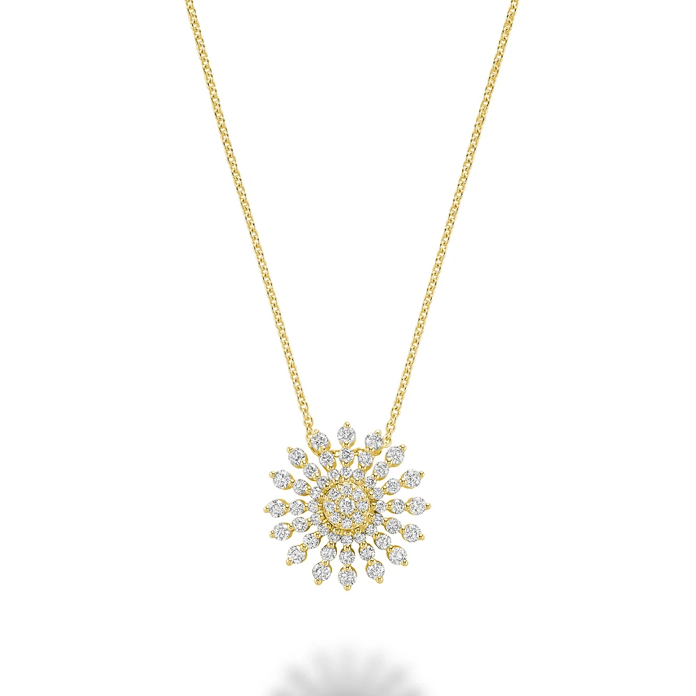 Collier Pendentif Soleil en Or Jaune 14K avec Accents de Diamants - 18