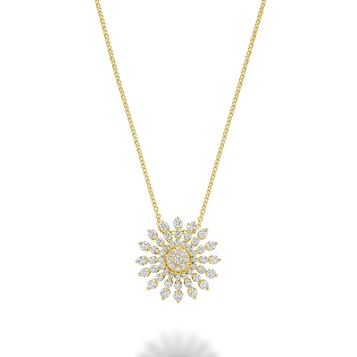 Collier Pendentif Soleil en Or Jaune 14K avec Accents de Diamants - 18