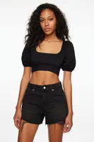 Short Bubble Sleeve Crop Top