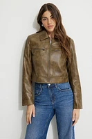 Blouson de moto en faux cuir délavé