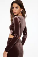 Velvet Deep V-Neck Crop Top